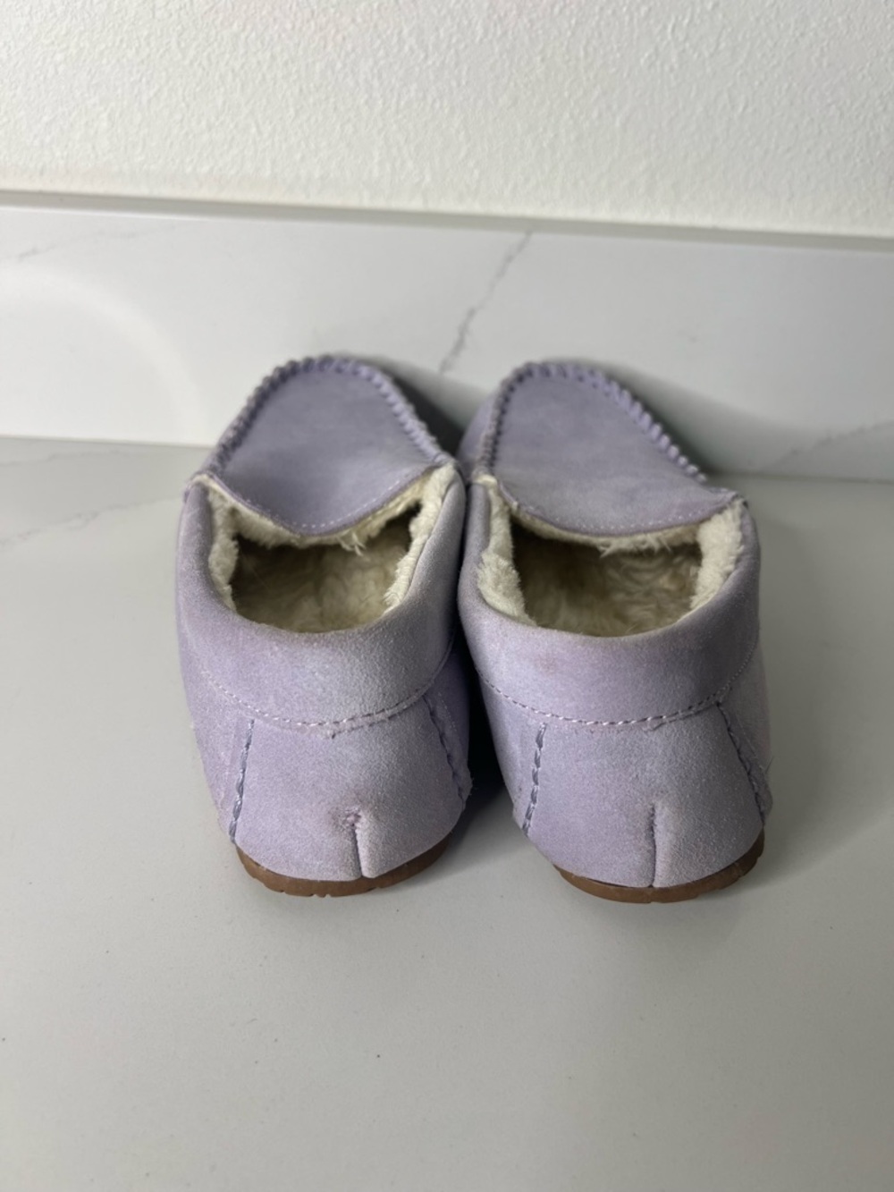 Lands End Lavender Suede Shearling Moccasin Slippers size 8 - Picture 4 of 9
